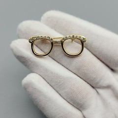 Vtg Horn Rimmed Glasses Brooch Scatter Pin Eye Glasses Clear Rhinetone Gold Tone