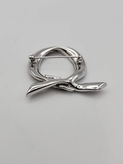 Vintage Pave Markasite Rhinestone Silver Tone Bow Tie Loop Q Retro Brooch Pin
