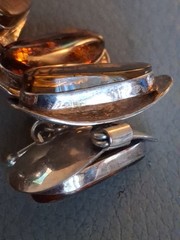 Silver Modernist Amber Big Baltic Bracelet Brutalist Abstract Design Artisan