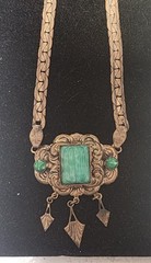 Vintage Art Deco Czech Peking Glass Necklace Chocker Brass Boho Chic
