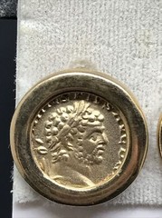 Vintage Costume Fashion Jewlery Gold tone faux Roman/Greek Coin Pierced Earring