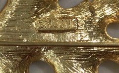 VIintage LEAF Brooch / Pin Signed M.JENT Polished & Brushed GoldTone LARGE