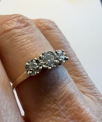 Estate 1940s Retro 14K YG WG 3 Diamond Ring Size 9.75 ~0.34 CTTW Clarity VS+/GH