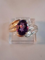 Vintage Oval Cut Amethyst Cocktail Band Ring Size 7 Sterling Silver