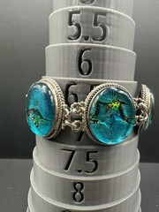 Vintage Sterling Silver 925 Beetle Wing Elytra Bracelet Blue Green 44.29g 6.5”