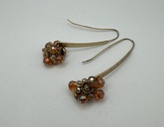 VTG Signed KC Kenneth Cole Matte-Goldtone Crystal Cluster Dangle Wire Earrings