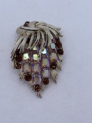 Vintage Francois By Coro Brooch AB And Amber Rhinestones Draped Gold Tone 3”