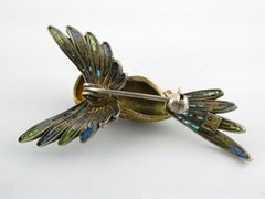 Italian Alioto Adriana Gilt 800 Silver Enameled Hummingbird Pin Brooch 5g 45mm