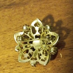Vintage 1960s Pink Rhinestone Faux Pearl Flower Brooch Gold Tone Costume Jewelry