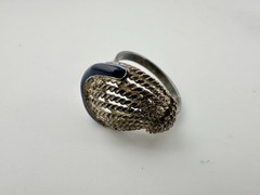 Antique European 800 Silver Adjustable Ring Blue Enamel Sz7 Signed RARE Read