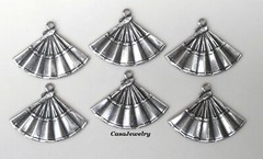 #3465 ANTIQUED STERLING SILVER PLATED PENDANT/ER FAN W/TOP HANG RING – 6 Pc Lot