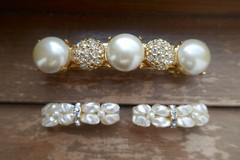 21 Pc Lot Faux Pearl Rhinestone Jewelry Compact Mirror Wristwatch Hair Barrettes