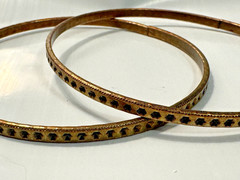Vintage Copper Tone Bangle Bracelets Set of 2 Geometric Hexagon Etched 8.25 in.
