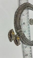 VTG Signed HOBE Silver Mesh NECKLACE & CLIP EARRING Set 1940s ORNATE Demi-Parure