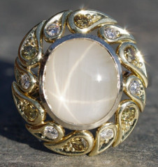 Antique 14K Yellow Gold WHITE STAR SAPPHIRE Ring w/ Yellow & Gold Diamonds $8000