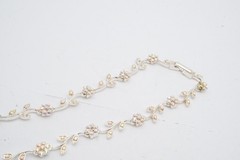 Vintage Necklace Silver Tone Rhinestone Flower Ivy 16″