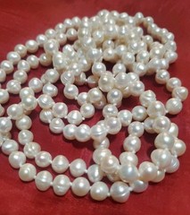 Vtg 64in Continuous Freshwater Pearl Necklace White Rope Strand Knotted 107g