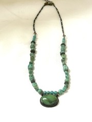 Vintage Handmade Turquoise Bead And Pendant Necklace Adjustable Length