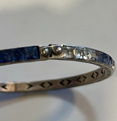 1930s Art Deco Channel Set Foiled Glass Sterling Silver Bracelet **FOR REPAIR**