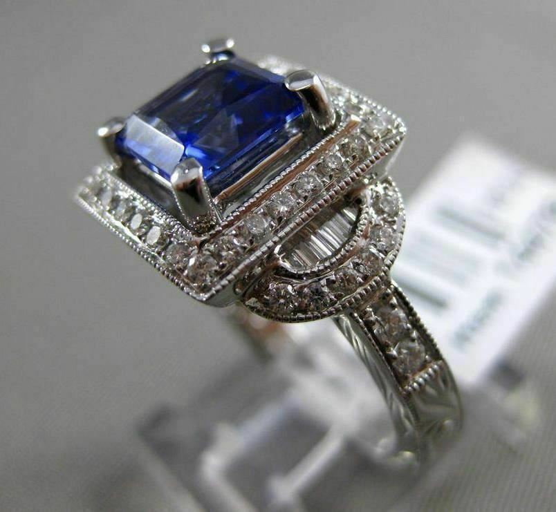 ESTATE LARGE 2.46CT DIAMOND & TANZANITE 18KT WHITE GOLD FILIGREE ENGAGEMENT RING