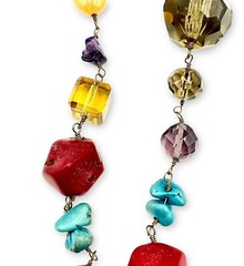 Vintage BOHO STATEMENT Necklace Multi Gemstones MOP Turquoise Etc 41” Fabulous!