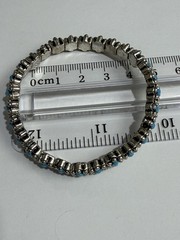 Vtg MONET Heavy Silver Plated Light Blue Daisy Flower Panel Stretch Bracelet NOS
