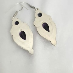 Vtg 90s Southwestern Style Sterling Silver Dangle Earrings Faceted Amethyst Boho