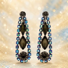Vintage Juliana Smoky Gray & AB Dangle Rhinestone Earrings IIJJ #9212