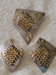 VTG SHARON M. DONOVAN MICHIGAN EARRINGS & PIN 14KT GOLD STERLING AWESOME DESIGN