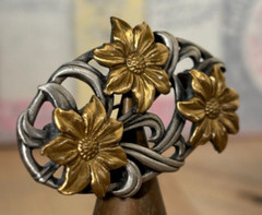 JJ Floral Pin Brooch, Silver and Gold Tone Openwork Flowers, Signed, 2″w