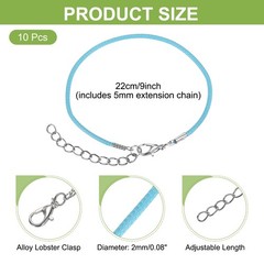 10 PCS Light Blue Bracelet Cord,9″ 2mm Cord with Clasp for Bracelet