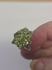 Sterling Silver .925 Manchurian PERIDOT pear Oval Stones Rhodium Coated Sz.5.75