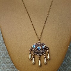 Vintage Necklace Gold Tone Aurora Borealis Chandelier Bohemian Oriental Ethnic