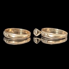 Vintage Ring Set Diamonds 10k Yellow Gold Engagement Ring Wedding Band Retro