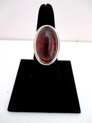 Womens Amber Ring Size 8 Elongated Oval 925 Sterling Silver