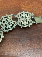 Antique Austro-Hungarian 800 Silver Filigree Amethyst Panel Bracelet – 38.56g 8”