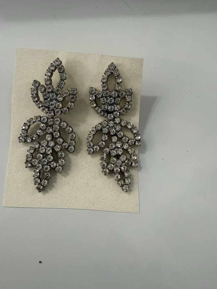 Vintage Silvertone And Rhinestone Earrings, Post Back For Pierced Ears