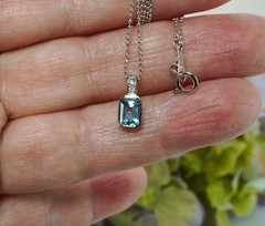 Vintage H Stern 18K White Gold Aquamarine Diamond Petite Necklace Designer Mini