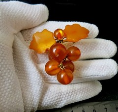 Vintage Baltic Amber Grapes Brooch USSR