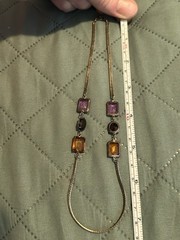 Vtg Silver Toned Herringbone Necklace Orange Burgundy Purple Rhinestones Korea