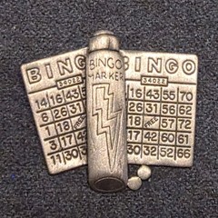 Vintage Bingo Brooch Pin Silver Tone Bingo Marker Dabber Cards Novelty Jewelry
