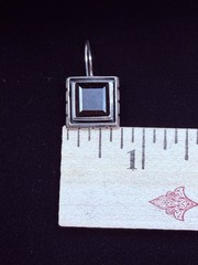 Vintage Square Sterling Silver and Smoky Quartz Drop Earrings Marked 925