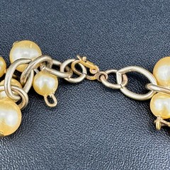Vintage Faux Pearl Fringe Chain Necklace Gold Tone Beaded Dangle Charm Old Clasp
