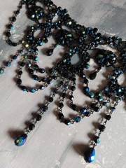 Vintage bead necklace NWT Nancy K designs Czech Republic black iris collar