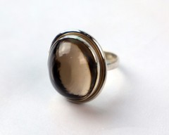 Elegant Fine Brown Smoky Quartz 925 Sterling Silver Oval Ring US#8