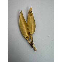 Vintage BSK Gold Tone Leaf Brooch – Brushed Textured Modernist Floral Pin