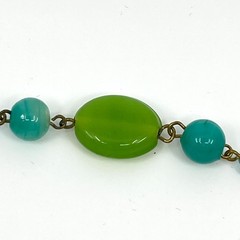 Vintage Y2K Blue & Green Beaded Tassel Necklace Boho Chic Long Lariat Style