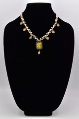 Vintage Charm Necklace Romantic Pendant Floral Pearl Beaded Antiqued 1990s BinBM
