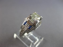 ANTIQUE LARGE ART DECO .99CT DIAMOND & AAA SAPPHIRE 18KT WHITE GOLD RING #27559