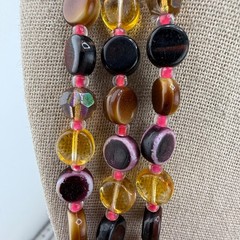 Vintage Western Germany Necklace Layered Beaded Glass Brown Pink 23”